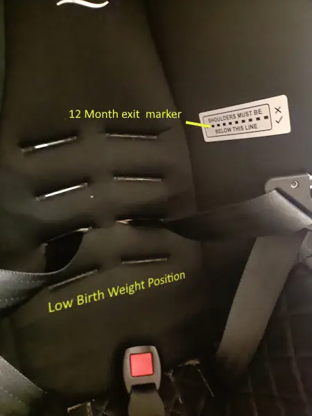 Correct shoulder harness height on a Britax B-Pod capsule