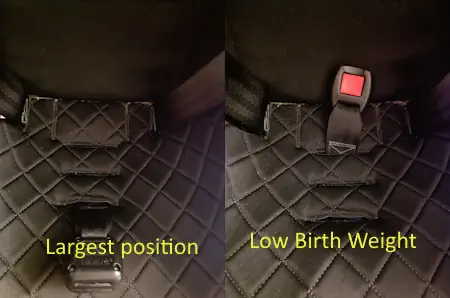 Buckle positions on a Britax B-Pod capsule