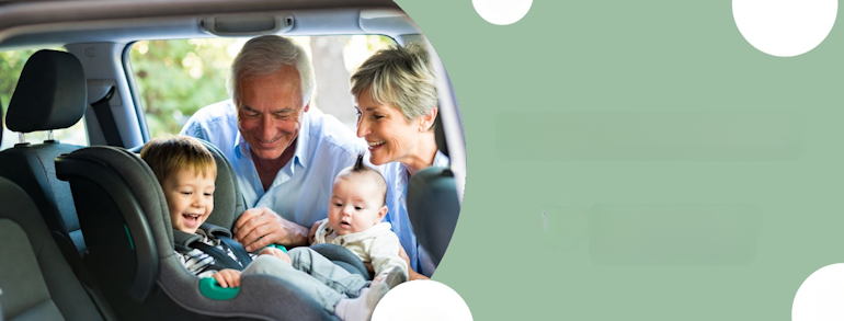 Grandparent with child in car — grandparent capsule hire Melbourne