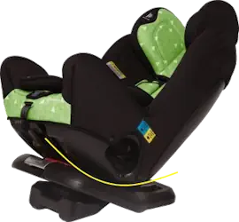 Blue rear-facing seat belt path on a convertible car seat