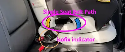 Infa Secure Attain — seat-belt path and green ISOFIX tension indicator